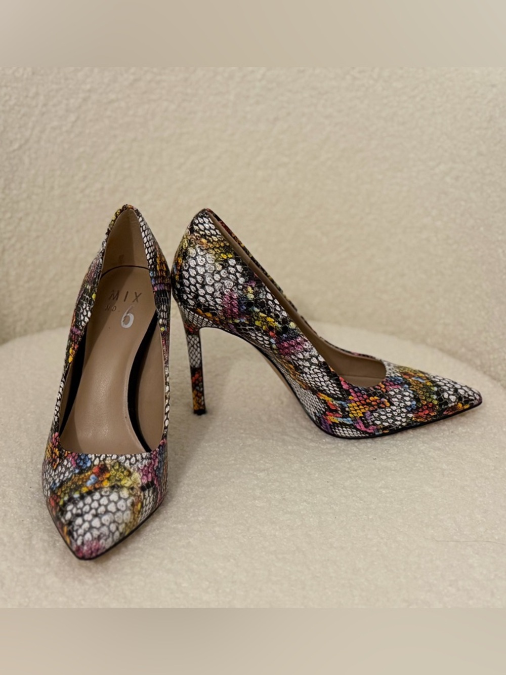 Mix No. 6 Multicolor Snake-Print Pumps in White, Black, Pink, Yellow & Blue